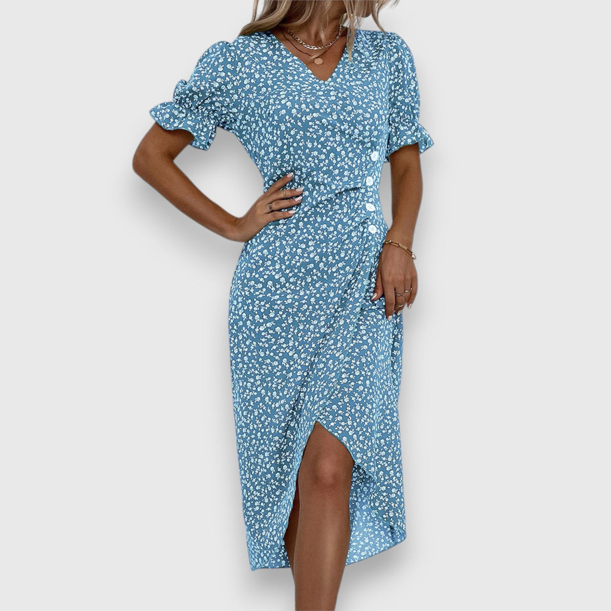 Tessina | Women's Floral Puff-Sleeve Dress with Flattering Silhouette