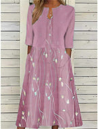 Mia | Women's Floral 3/4 Sleeve Midi Dress With Side Pockets