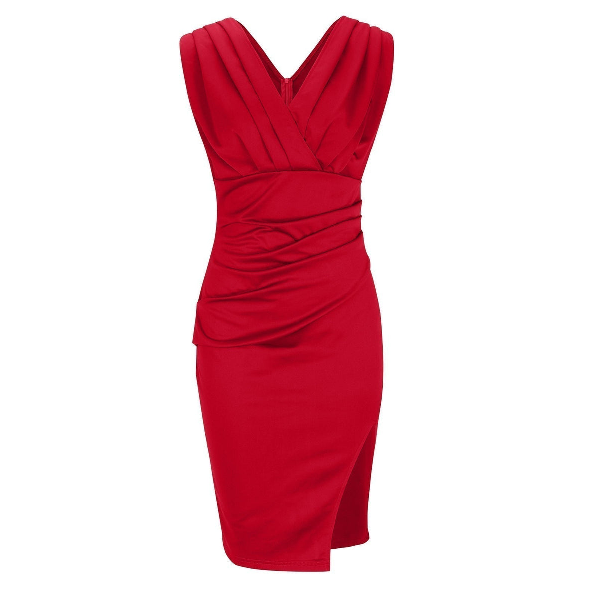 Lavenza | Women's Fitted V-Neck Dress with Side Slit for Special Occasions