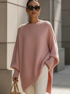 Jennifer | Women's Oversized Round-Neck Sweater with Asymmetrical Hem