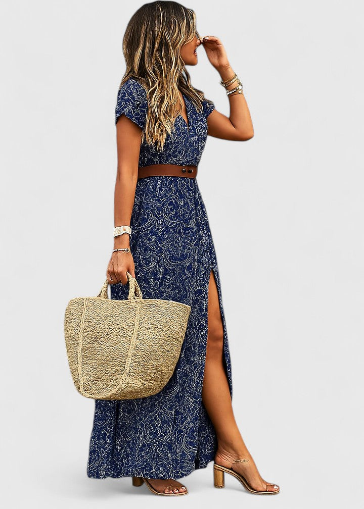 Alleta | Women's Gathered-Waist Maxi Dress with Boho Print