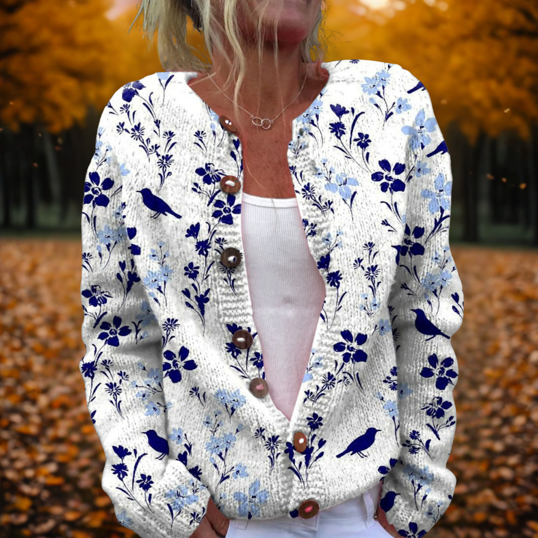 Maylee | Women's Open-Front Floral Knit Cardigan with Soft Drape