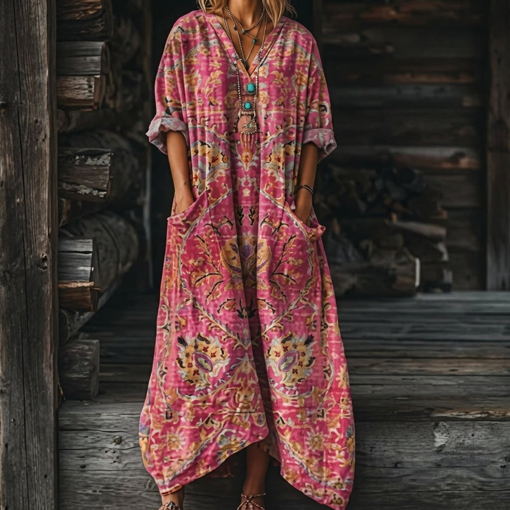 Evelyn | Women's Bohemian Paisley Maxi Fall Wedding Guest Dress