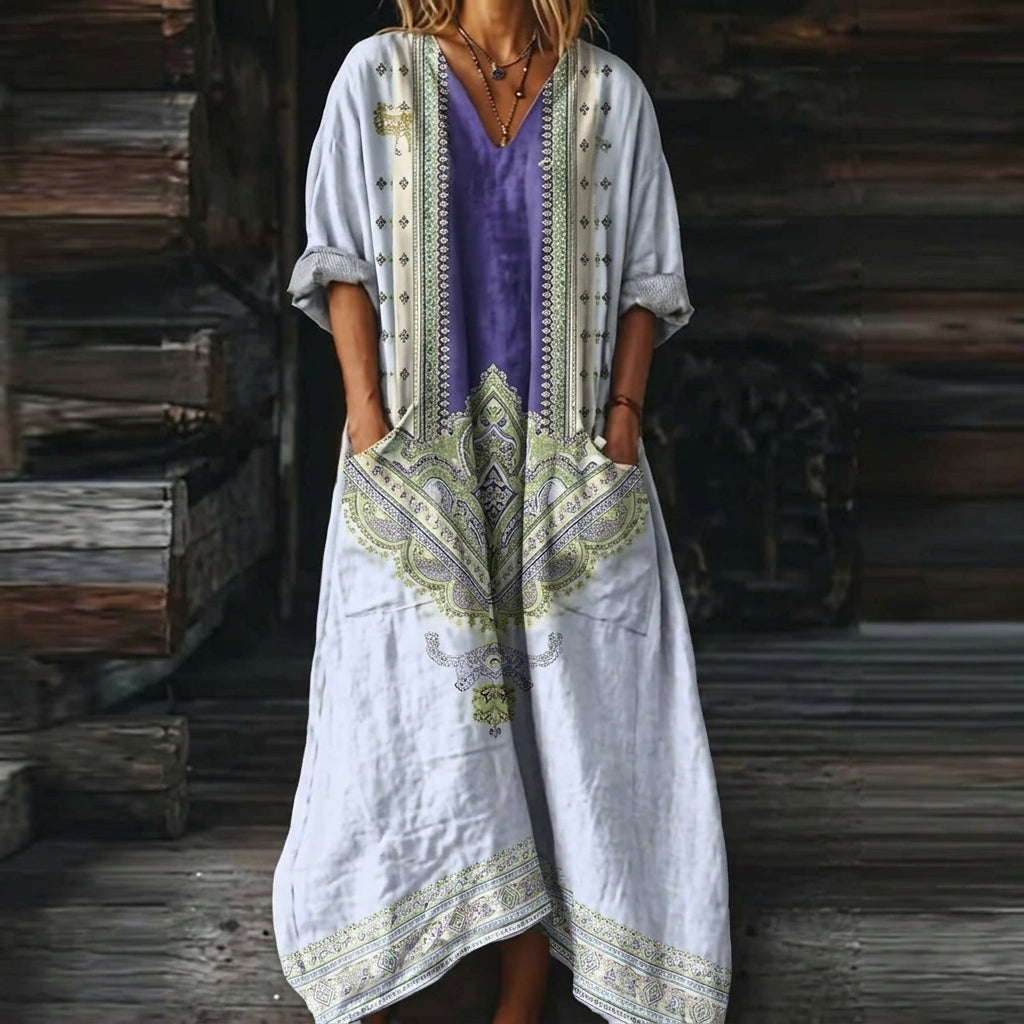 Evelyn | Women's Bohemian Paisley Maxi Fall Wedding Guest Dress