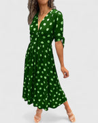 Colette | Women's V-Neck Polka Dot Midi Dress with Bow-Tie Sleeves