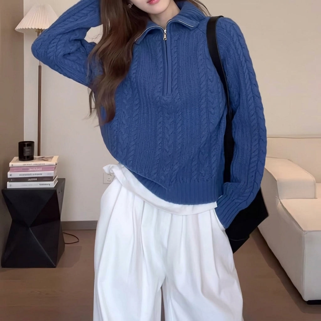Penelope | Women's Cable-Knit Quarter-Zip Pullover Sweater