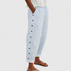 Sharmaine | Women's Relaxed Tapered Striped Trousers with Side Buttons