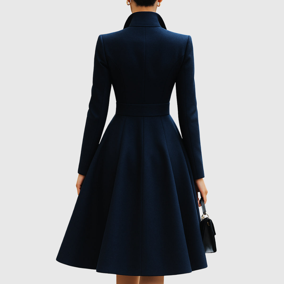 Eleanor | Women's Tailored Fit Navy Coat Dress with Collar and Buttons
