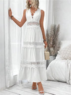 Luna | Women's Lace-Trim Sleeveless Cotton Maxi Dress