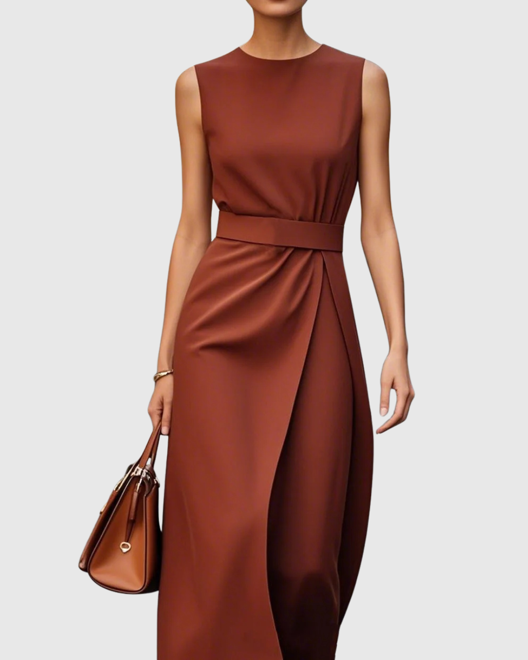 Clarimond | Women's Sleeveless Round Neck Below-Knee Dress with Side Zip