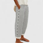Sharmaine | Women's Relaxed Tapered Striped Trousers with Side Buttons