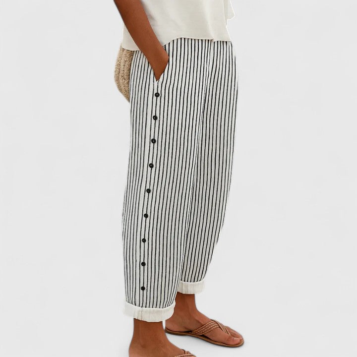 Sharmaine | Women's Relaxed Tapered Striped Trousers with Side Buttons