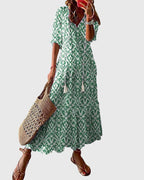 Amalia | Women's Lightweight V-Neck Boho Dress with Vintage Print
