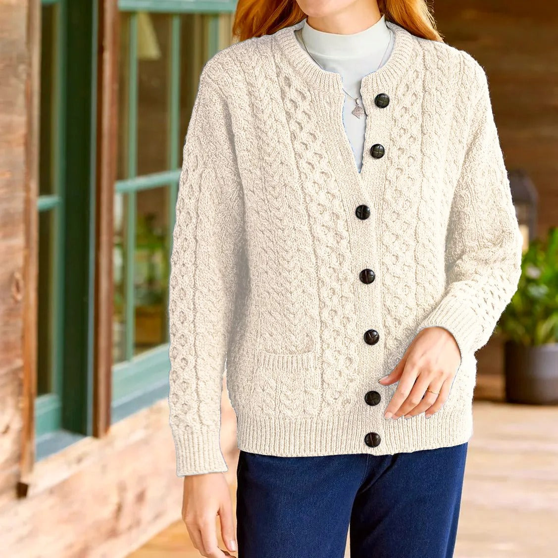 Victoria | Women's Cable-Knit Button-Front Relaxed Cardigan Sweater
