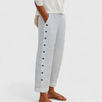 Sharmaine | Women's Relaxed Tapered Striped Trousers with Side Buttons