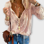 Brunetta | Women's Lace Tie-Neck Blouse with Billowy Sleeves
