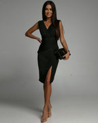Lavenza | Women's Fitted V-Neck Dress with Side Slit for Special Occasions