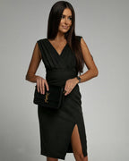 Lavenza | Women's Fitted V-Neck Dress with Side Slit for Special Occasions