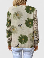 Liza | Women's Floral Knit V-Neck Cardigan with Lattice Sleeves