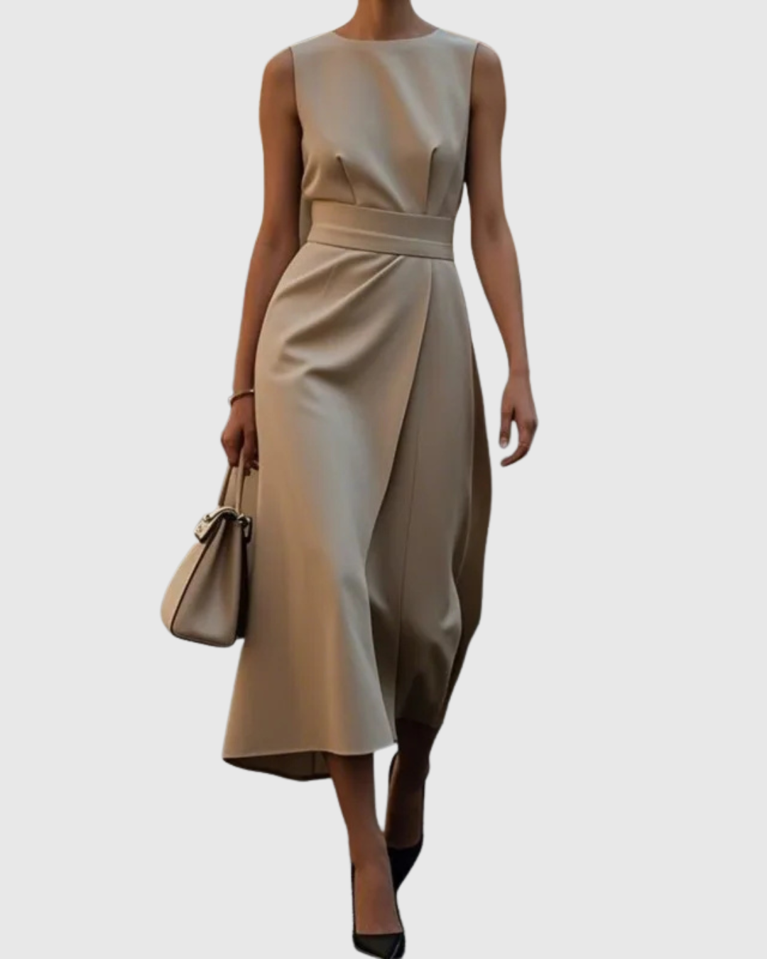Clarimond | Women's Sleeveless Round Neck Below-Knee Dress with Side Zip