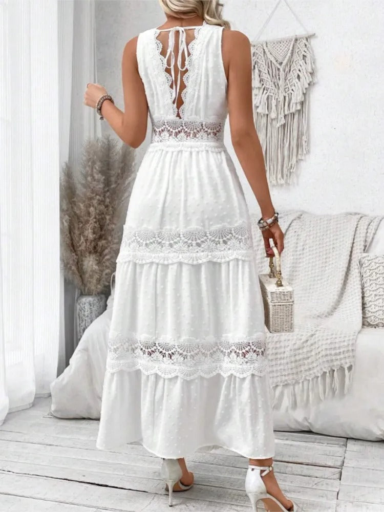 Luna | Women's Lace-Trim Sleeveless Cotton Maxi Dress