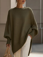 Jennifer | Women's Oversized Round-Neck Sweater with Asymmetrical Hem