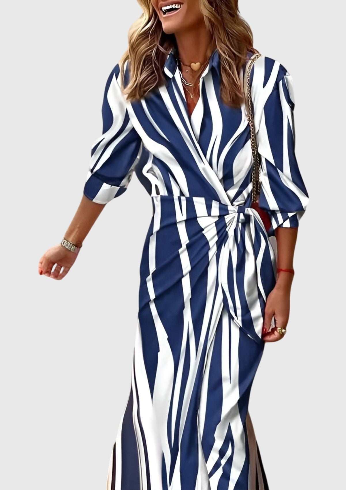 Everly | Women's Elegant Printed Wrap Dress With Collar and Adjustable Waist