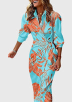 Everly | Women's Elegant Printed Wrap Dress With Collar and Adjustable Waist