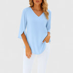 Violetta | Women's Deep V-Neck Relaxed-Fit Blouse with Split Sleeves
