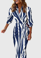 Everly | Women's Elegant Printed Wrap Dress With Collar and Adjustable Waist