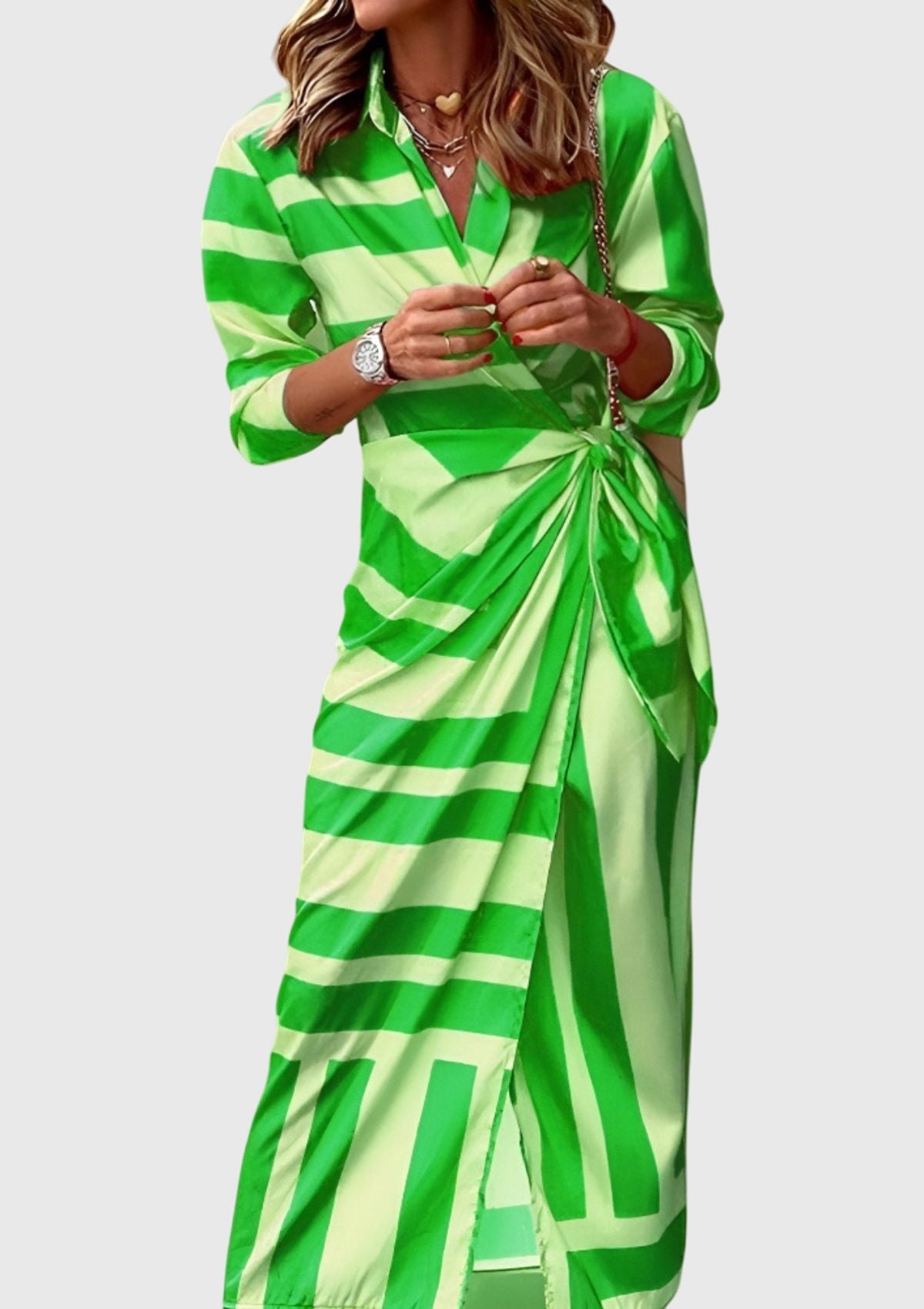 Everly | Women's Elegant Printed Wrap Dress With Collar and Adjustable Waist