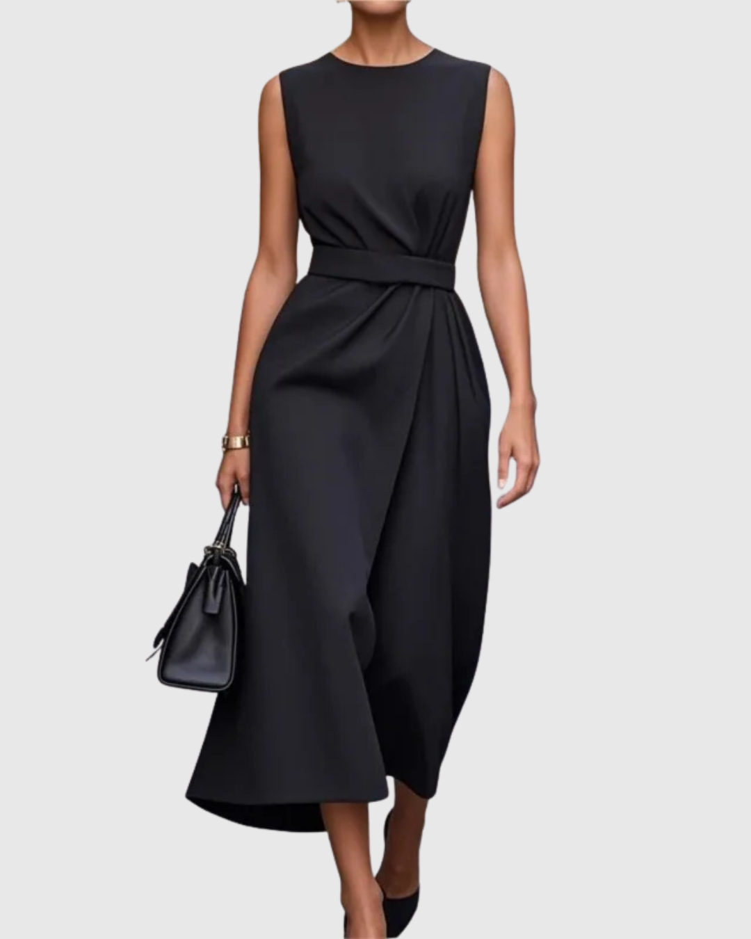 Clarimond | Women's Sleeveless Round Neck Below-Knee Dress with Side Zip
