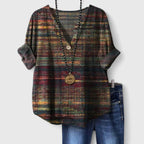 Chrystina | Women's V-Neck Three-Quarter Sleeve Printed Blouse with Buttons