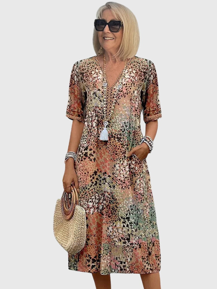Yvonna | Women's Elegant Floral Midi Dress with Flowing Silhouette