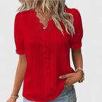 Avienne | Women's Relaxed-Fit V-Neck Blouse with Hollow Short Sleeves