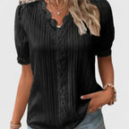 Avienne | Women's Relaxed-Fit V-Neck Blouse with Hollow Short Sleeves