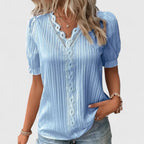 Avienne | Women's Relaxed-Fit V-Neck Blouse with Hollow Short Sleeves