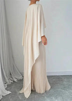 Makayla | Women’s Wedding Guest Pleated Cape Maxi Dress