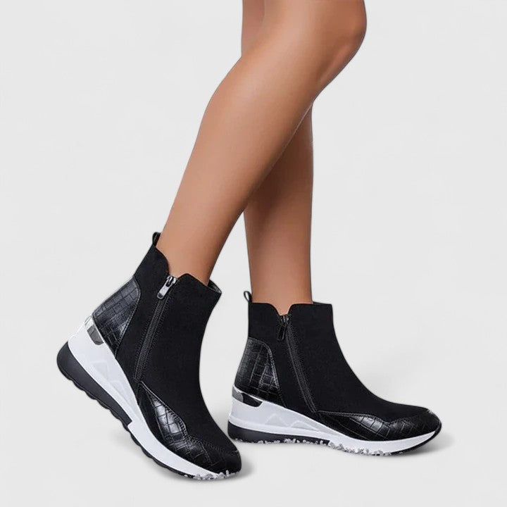Maele | Women's Suede Ankle Boots with Zipper, Wedge Insole and Non Slip Sole