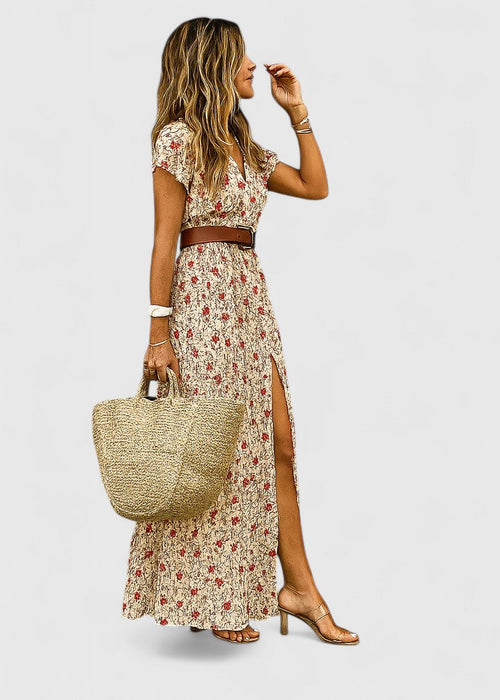 Alleta | Women's Gathered-Waist Maxi Dress with Boho Print