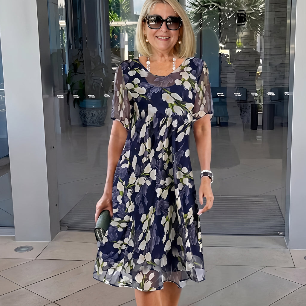 Camila | Women's Plus Size Floral A-Line Midi Dress with Round Neck