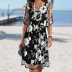 Camila | Women's Plus Size Floral A-Line Midi Dress with Round Neck