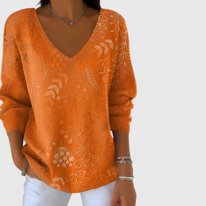 Aislynnne | Women's V-Neck Loose-Fit Printed Top with Relaxed Silhouette