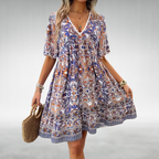 Mabel | Women's Boho Printed V Neck Mini Dress