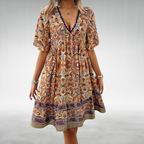Mabel | Women's Boho Printed V Neck Mini Dress