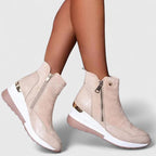Maele | Women's Suede Ankle Boots with Zipper, Wedge Insole and Non Slip Sole