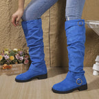 Alicia | Women's Slouchy Knee-High Boots With Buckle Details and Block Sole