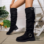 Alicia | Women's Slouchy Knee-High Boots With Buckle Details and Block Sole