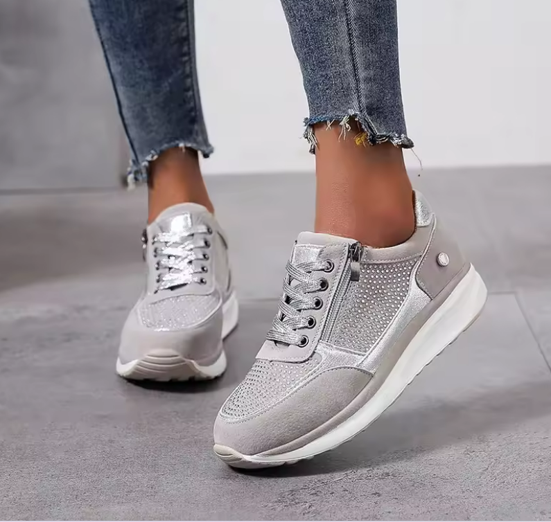 Matilda | Women's Lace-Up Sneakers with Side Zipper and Cushioned Orthopedic Sole