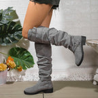 Alicia | Women's Slouchy Knee-High Boots With Buckle Details and Block Sole
